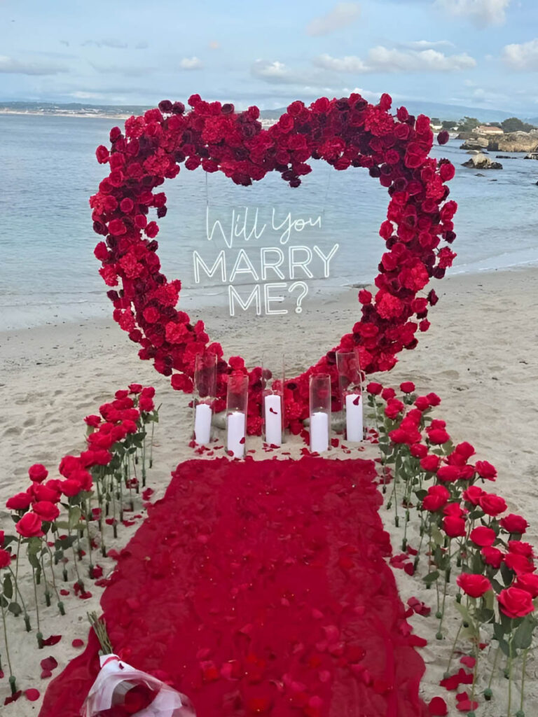 Red Rose Heart Arch on the Beach