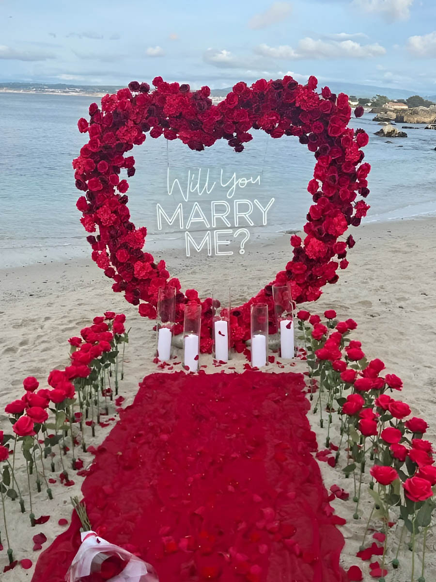 Red Rose Heart Arch on the Beach