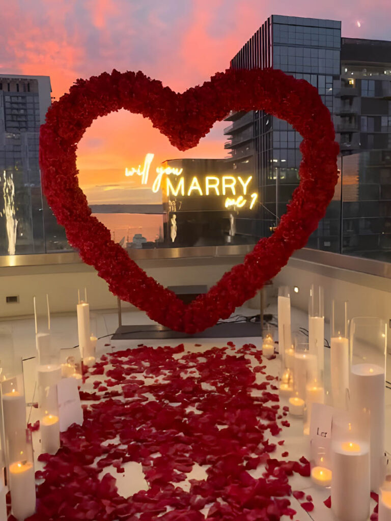 Rooftop Proposal with Red Rose Decor