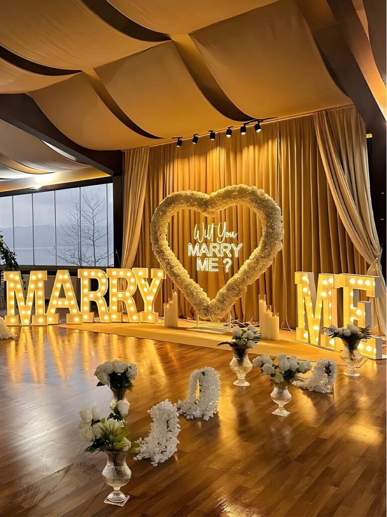 Elegant Indoor Gold and White Floral Heart Arch
