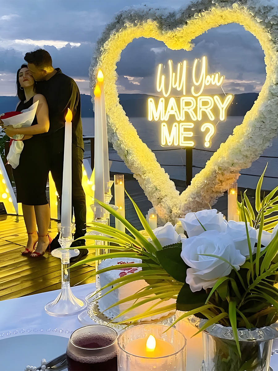 Romantic Lakeside Proposal with White Rose Heart
