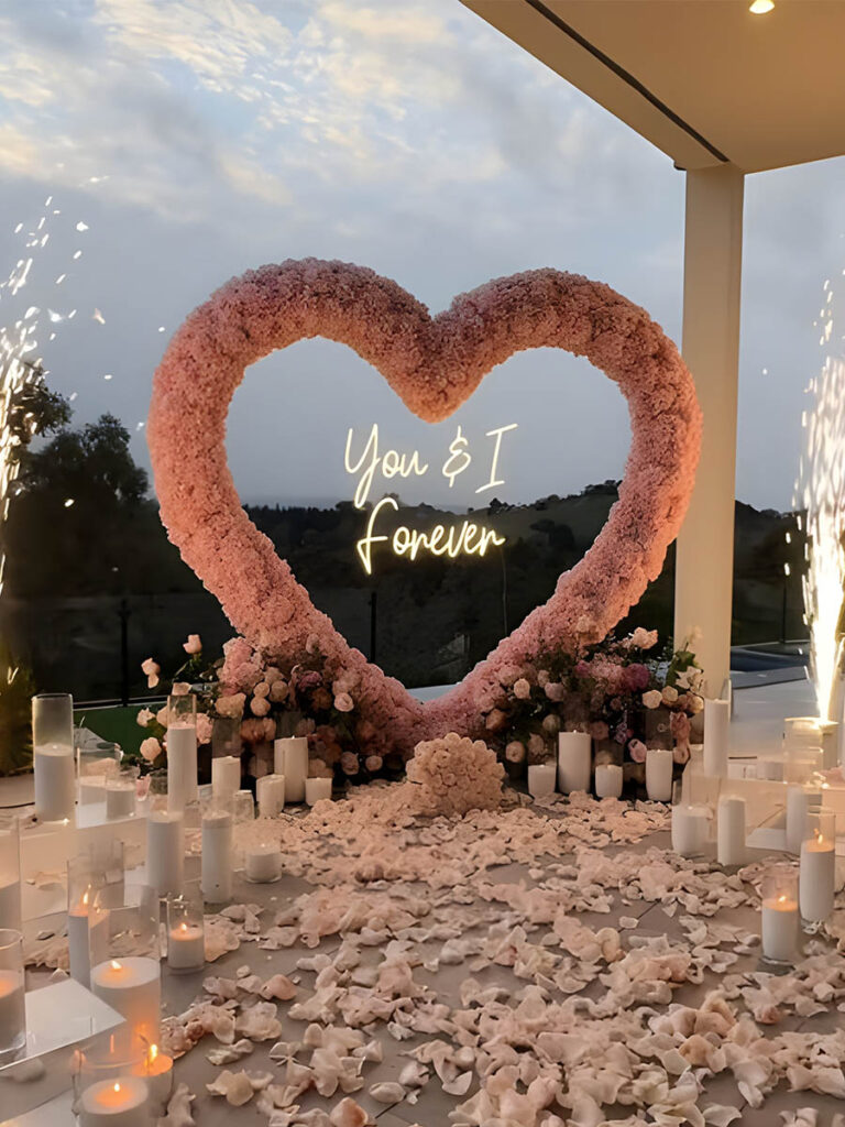 Pink Flower Heart Arch in a Garden