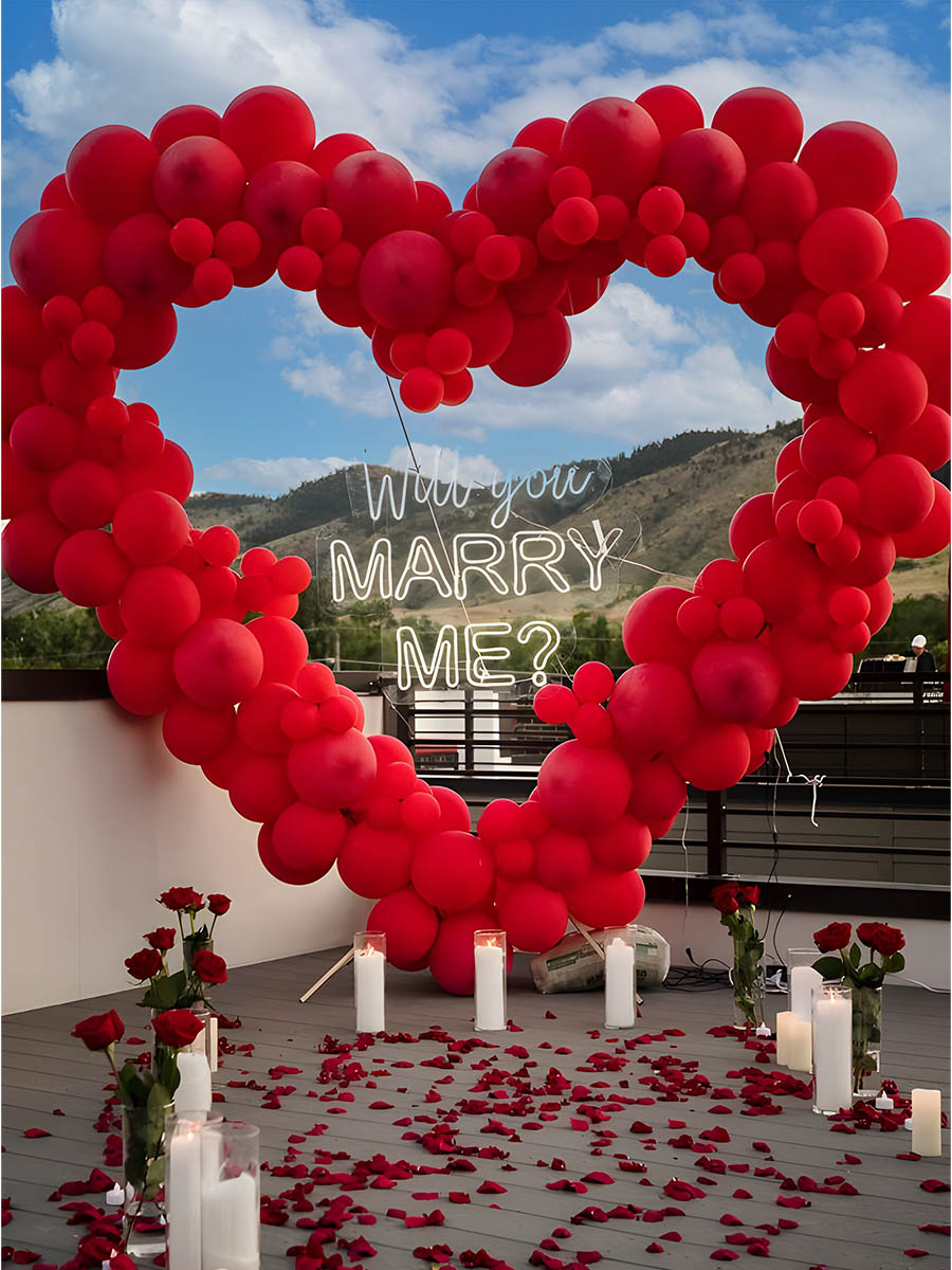 Red Balloon Heart Arch on Rooftop