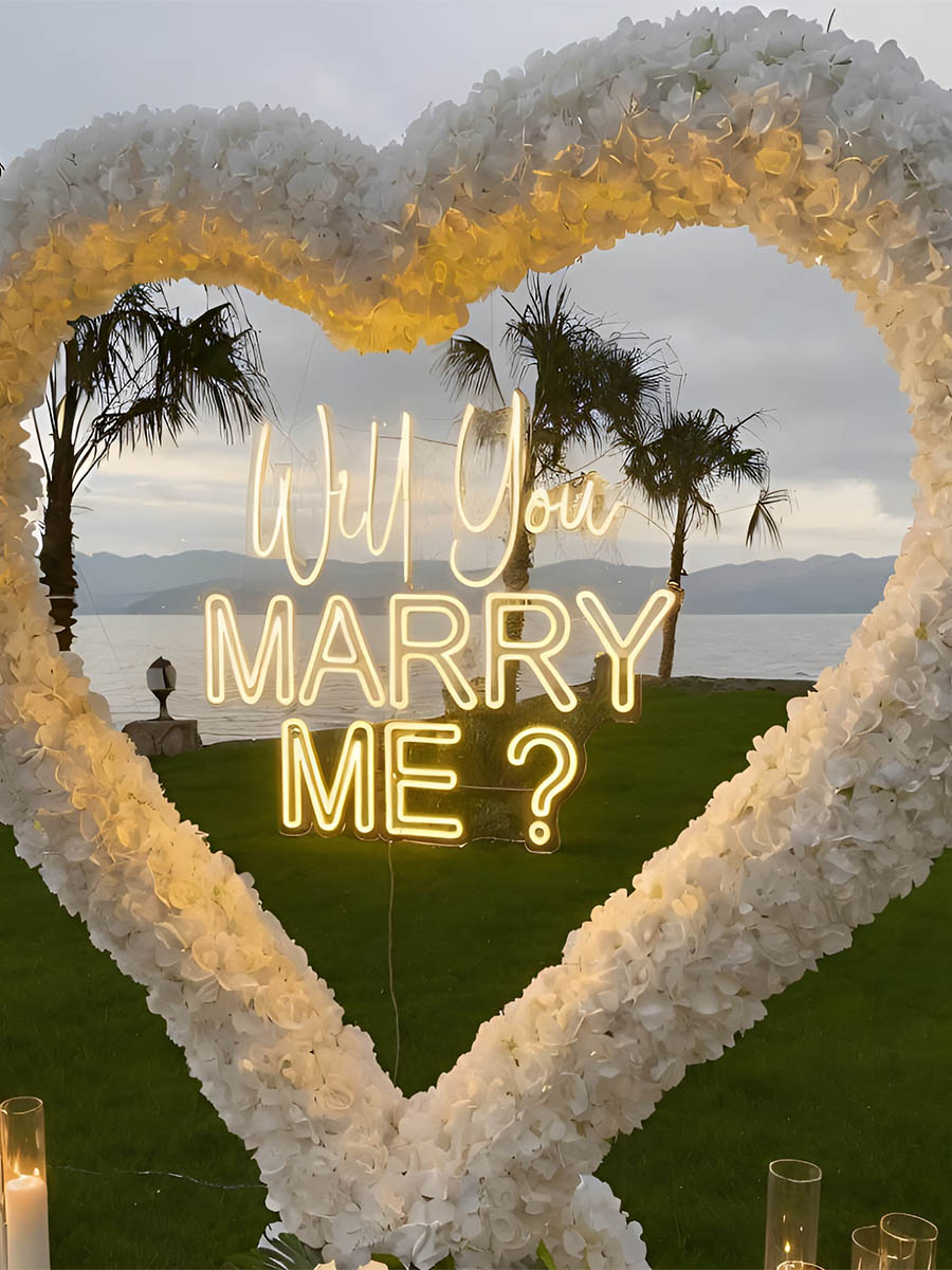 Lakeside Proposal with White Orchid Heart Arch