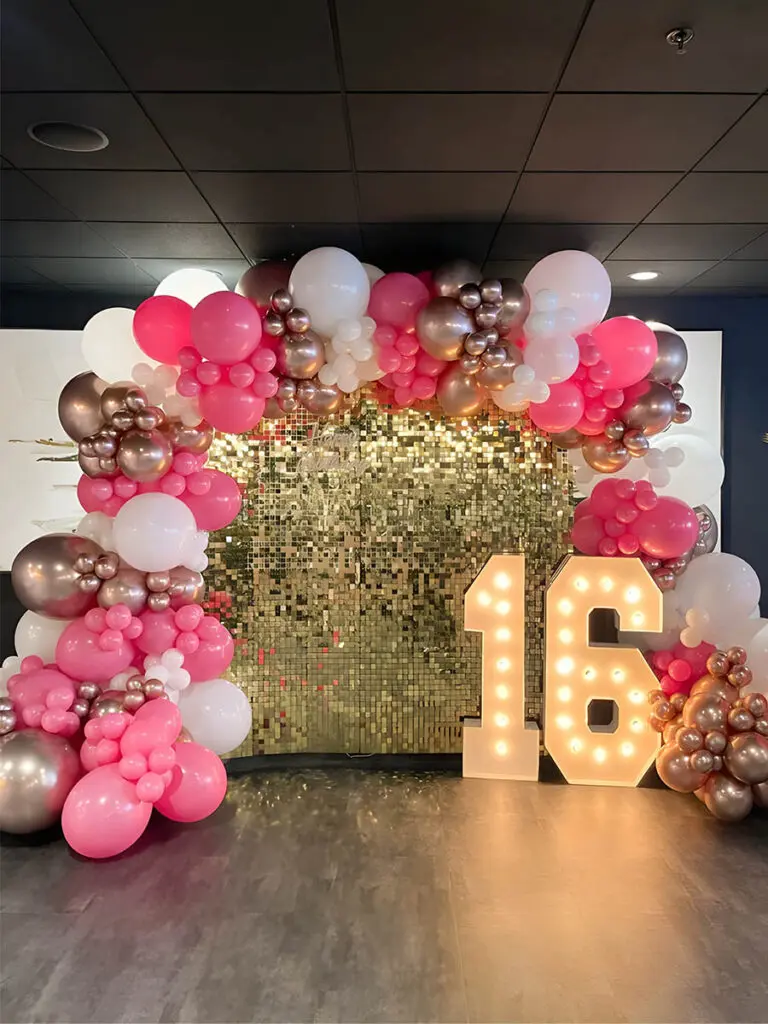 Gold and Pink Sweet 16 Party Backdrop