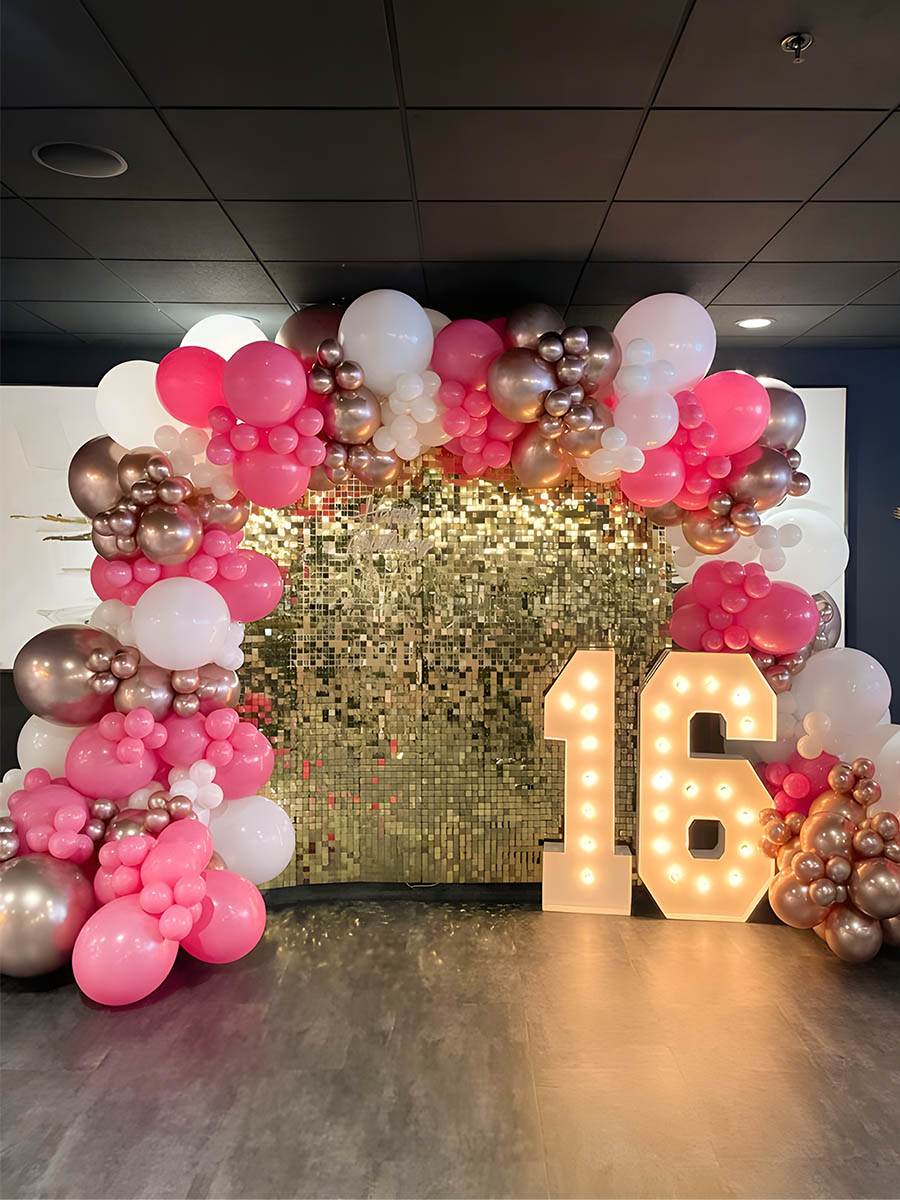 Gold and Pink Sweet 16 Party Backdrop
