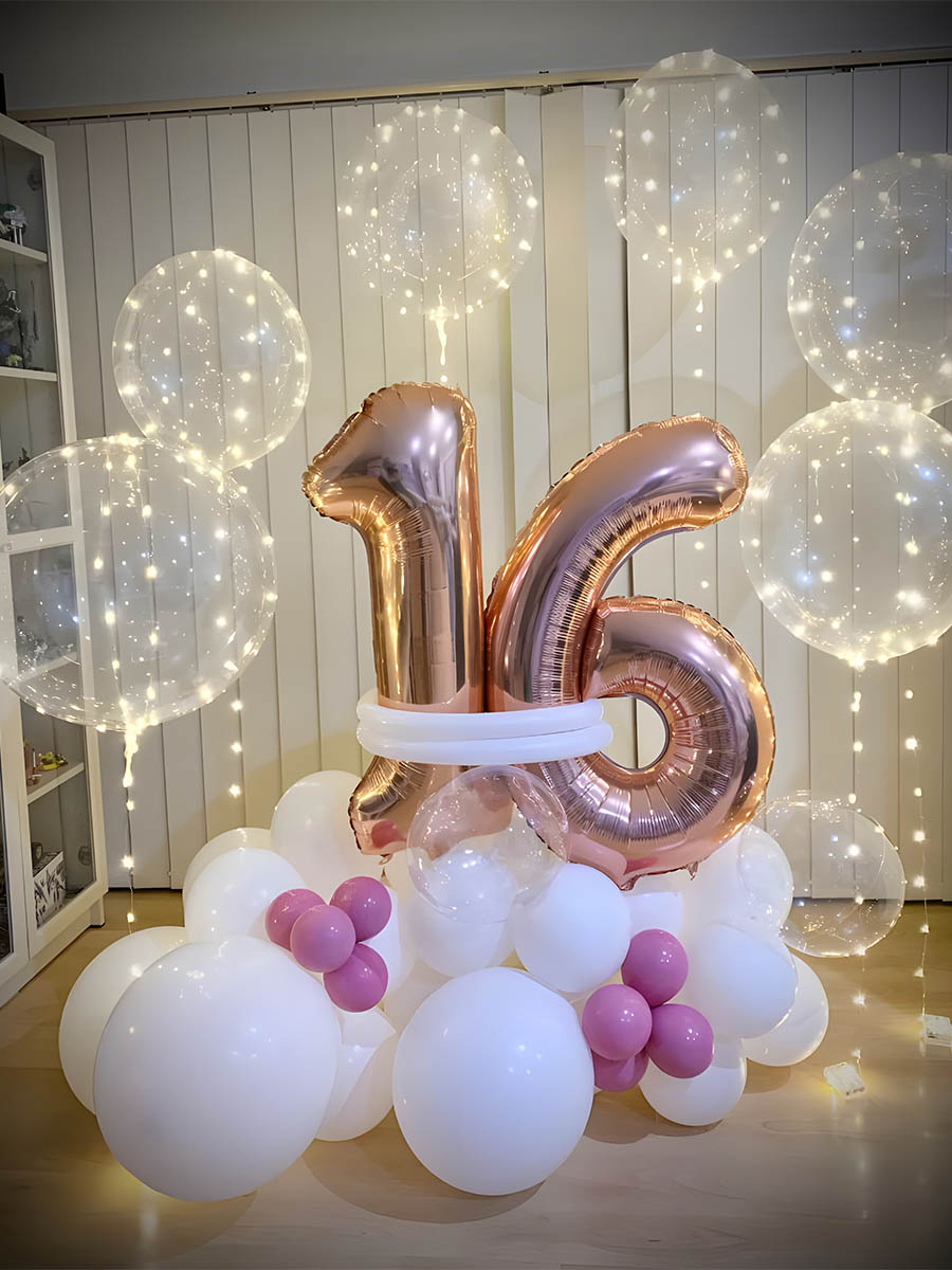 Rose Gold Sweet 16 Balloon Bouquet