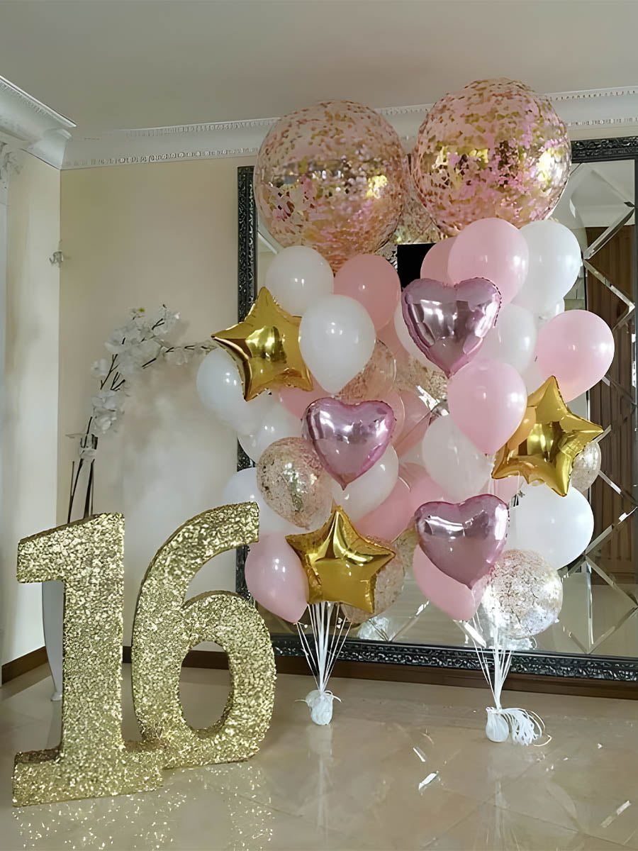 Pink and Gold Sweet 16 Balloon Bouquet