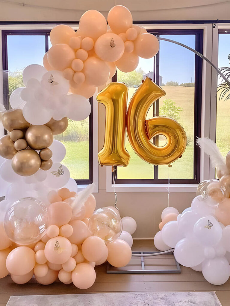 Gold Sweet 16 Balloon Arch Decoration