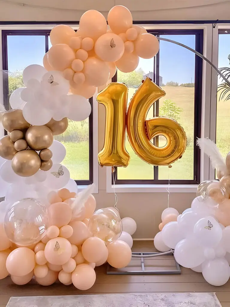Gold Sweet 16 Balloon Arch Decoration