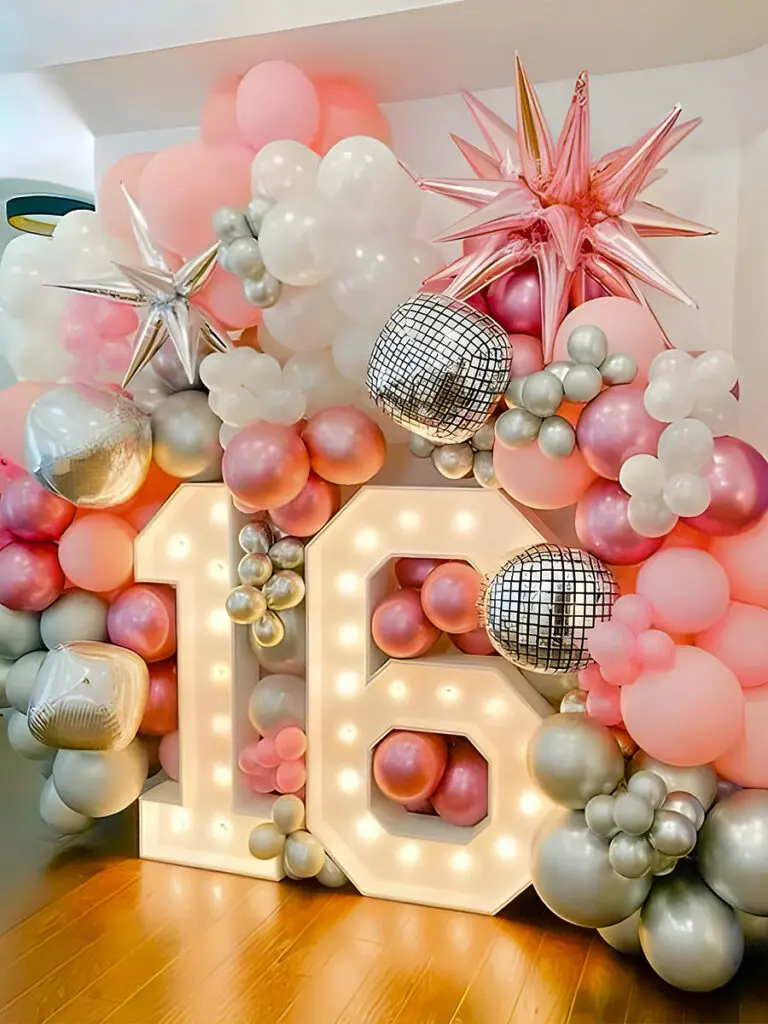 Modern Pink Sweet 16 Backdrop with Marquee 16