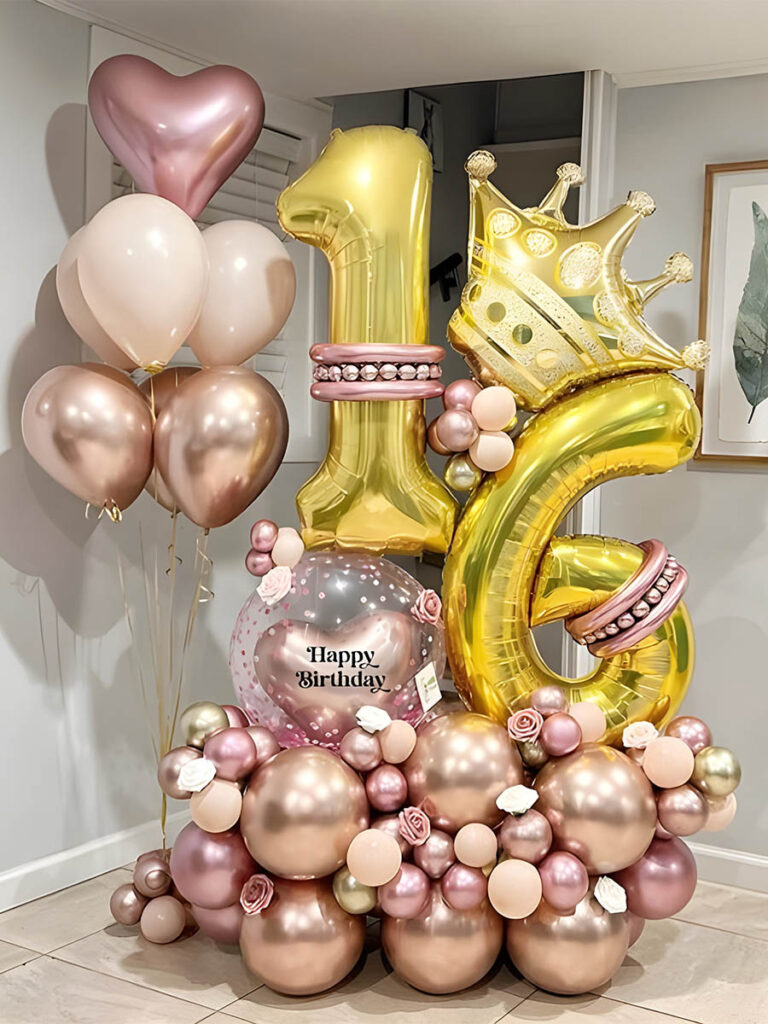 Royal Gold Sweet 16 Number Balloon Bouquet