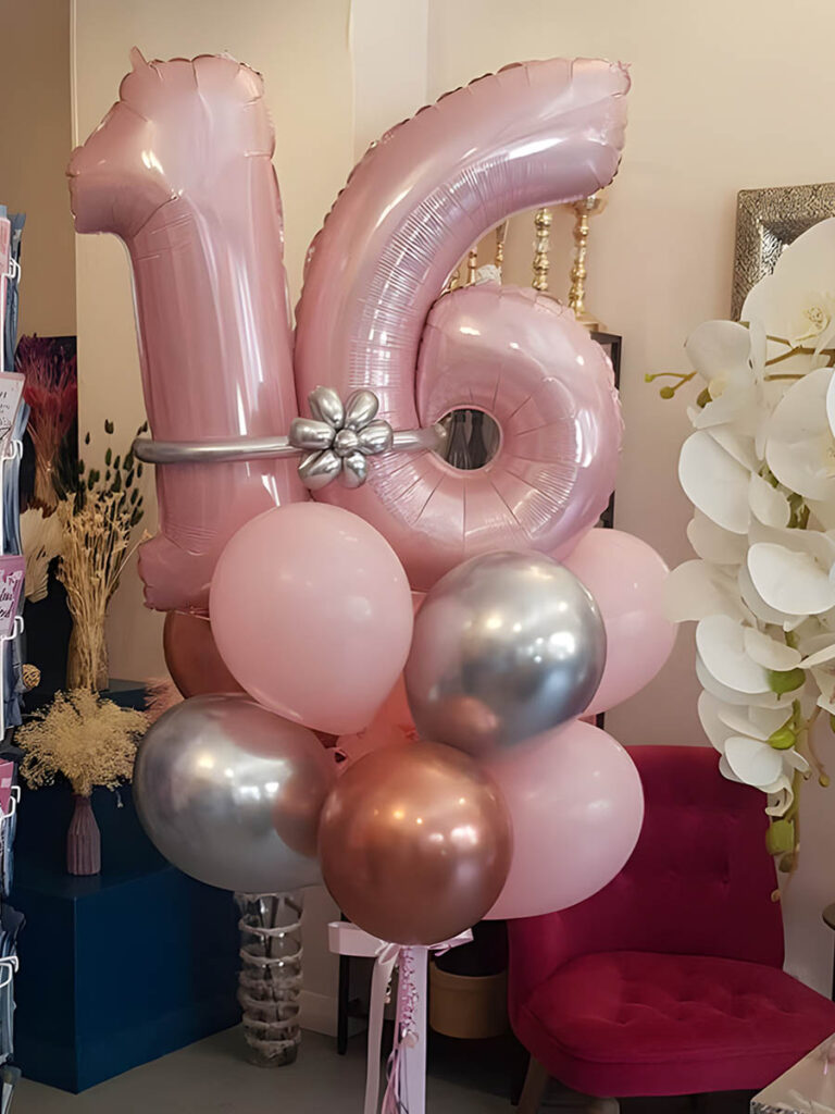 Pink and Silver 16th Birthday Balloon Bouquet