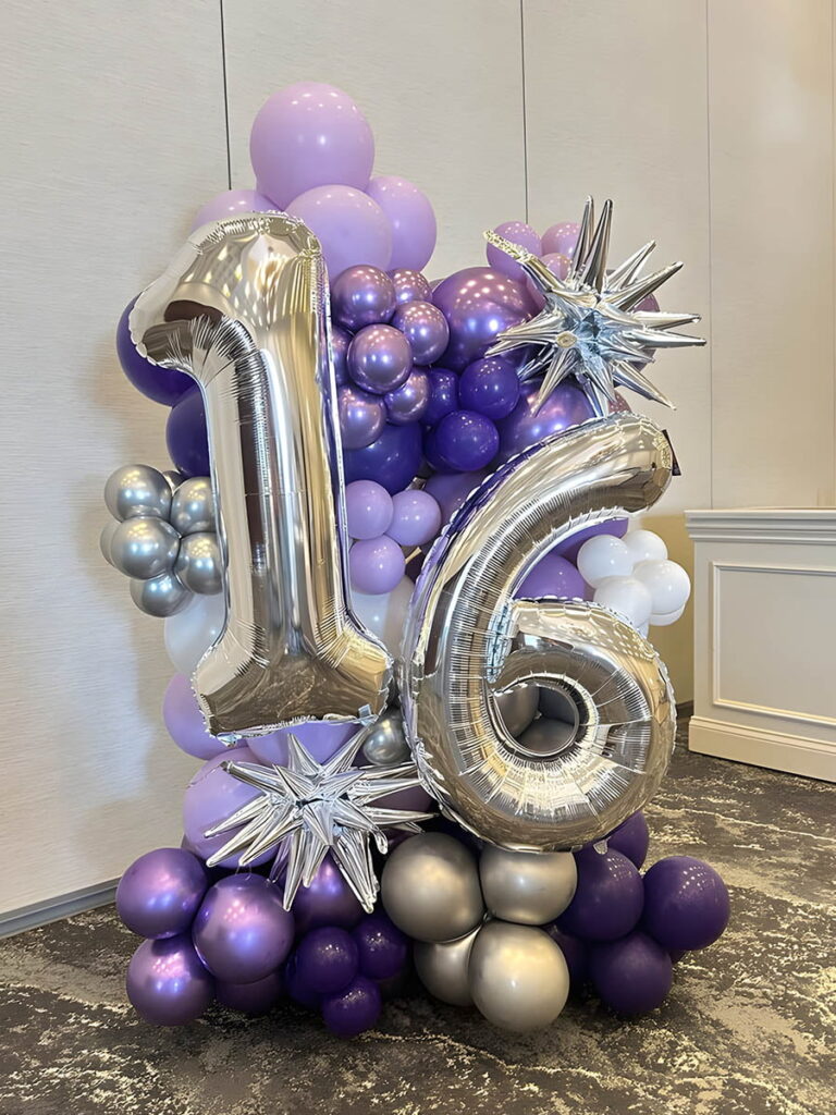 Purple and Silver Sweet 16 Balloon Bouquet