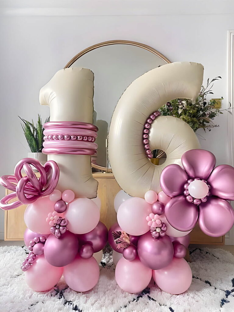 Pink Sweet 16 Balloon Centerpiece