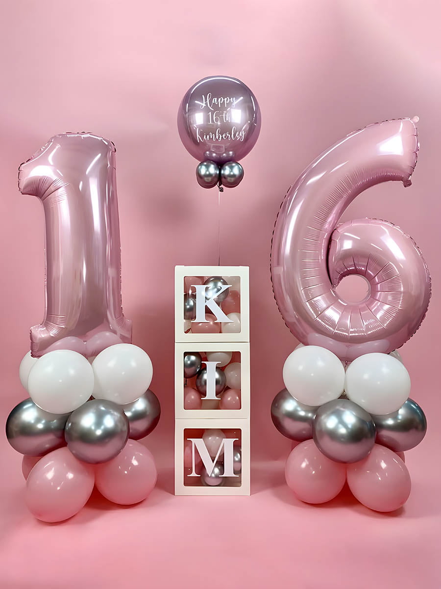 Pink Sweet 16 Number Balloon Display