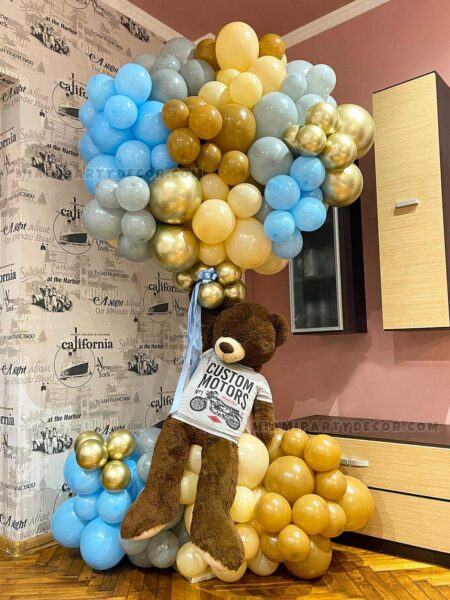 Blue and Gold Teddy Bear Balloon Centerpiece