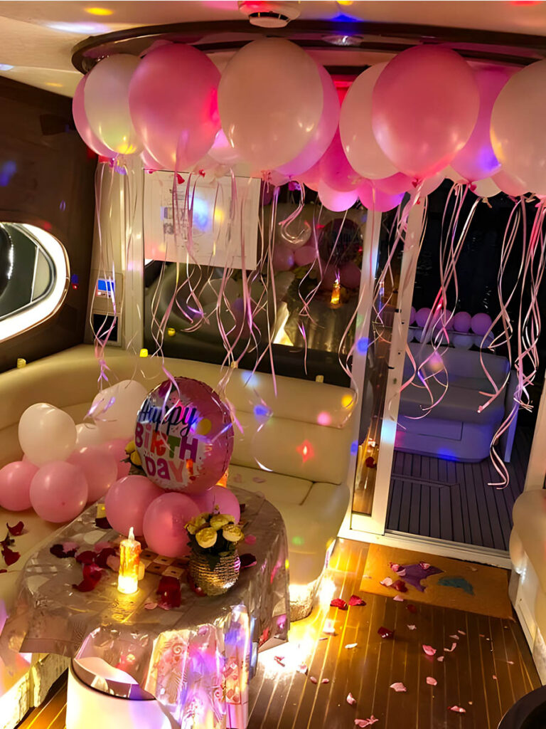 Indoor Pink Balloon Decor for Yacht Birthday