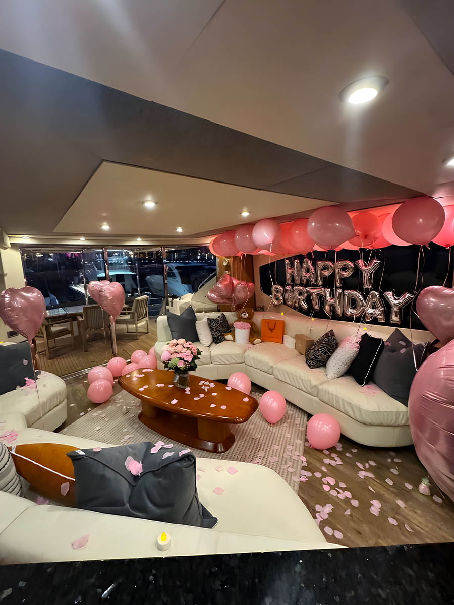 Pink Balloon Setup for Yacht Birthday Party