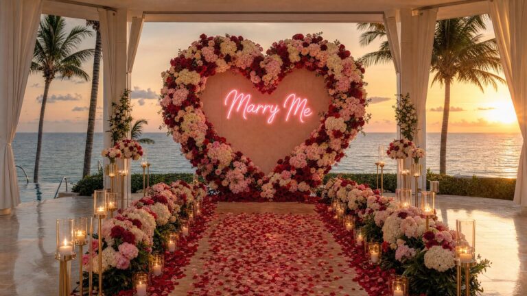 Red Flower Heart Arch Ideas for Proposals