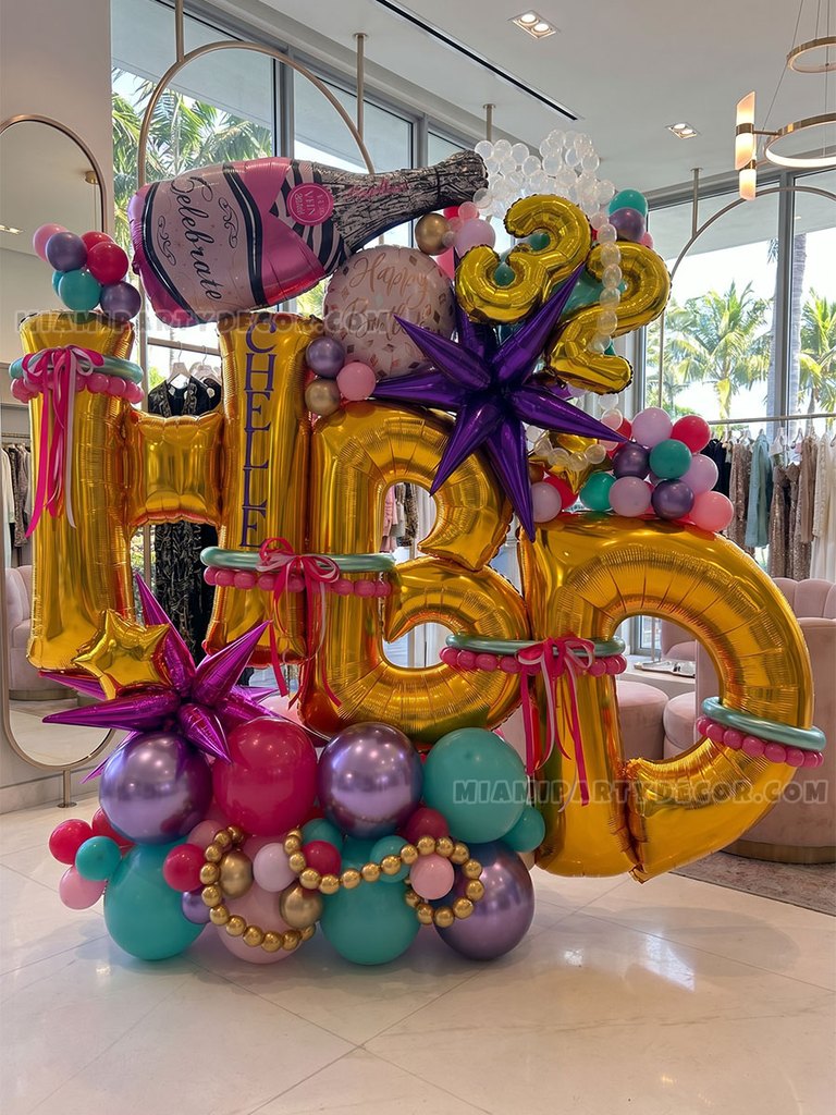 Colorful Gold HBD Balloon Sculpture
