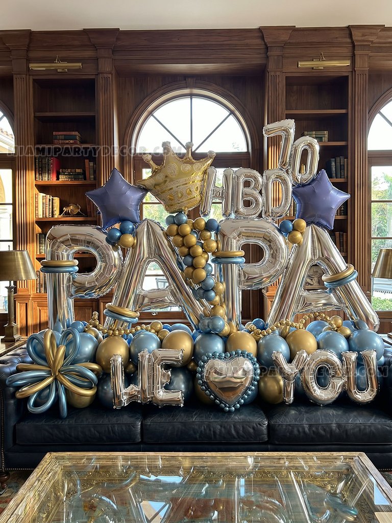 PAPA 70th Birthday Balloon Setup