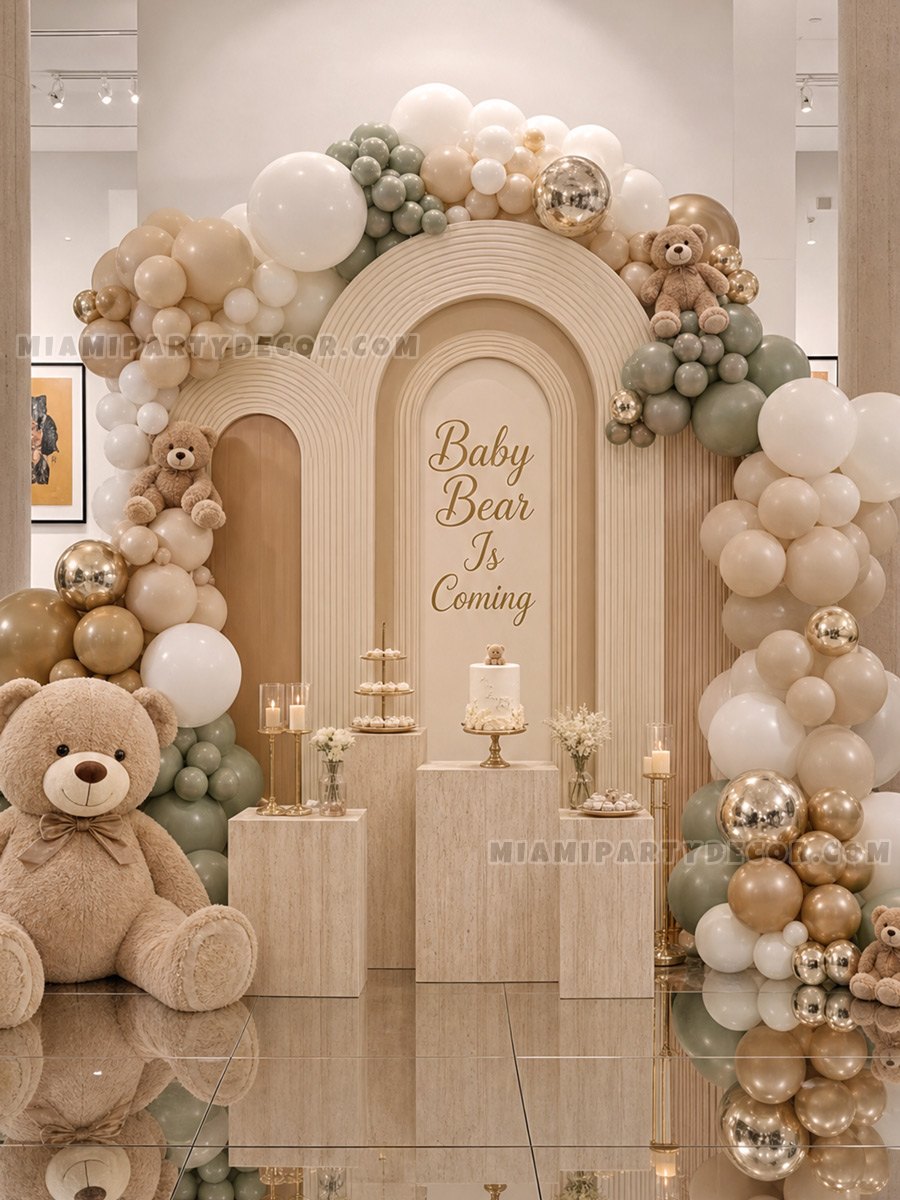 Neutral Baby Bear Arch Setup - Miami Party Decor