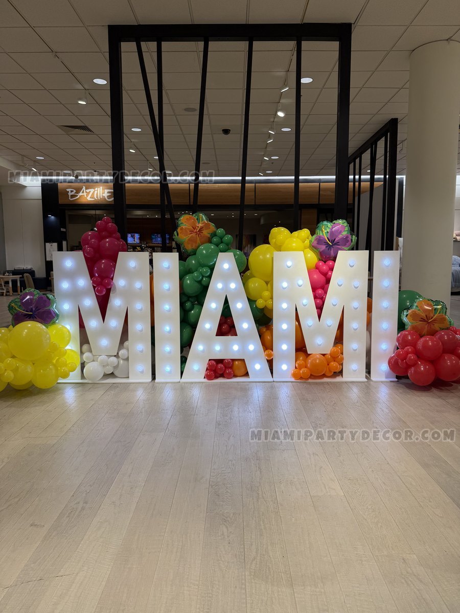 Colorful Miami-Letter Balloon Display Inside A Retail Interior