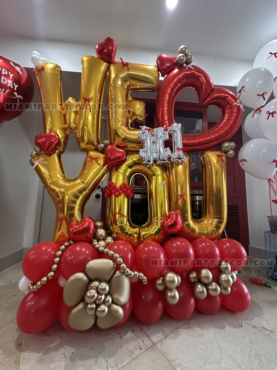 Gold And Red We Love You Balloon Arrangement
