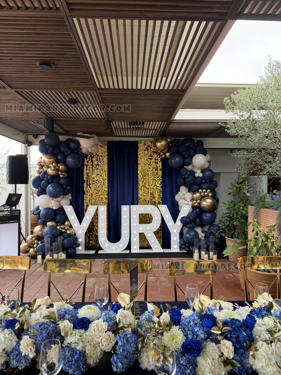 Navy, Gold, And White Milestone-Event Balloon Backdrop