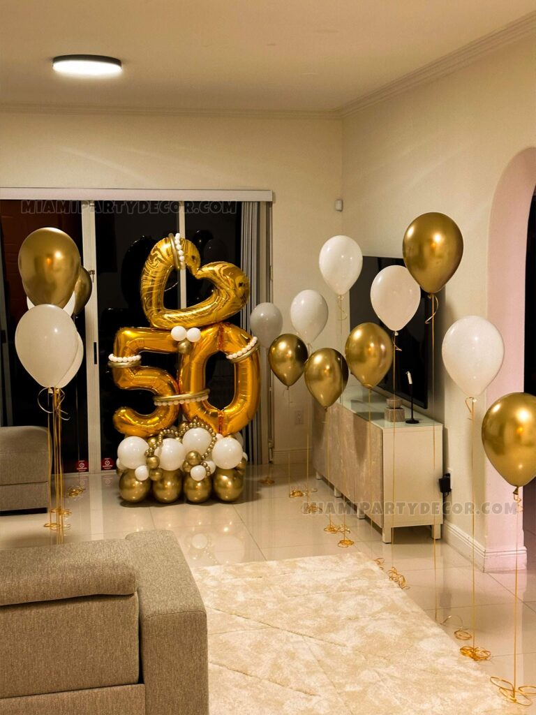 product 50th birthday bash premium gold foil latex balloon decor miami party decor 3 v