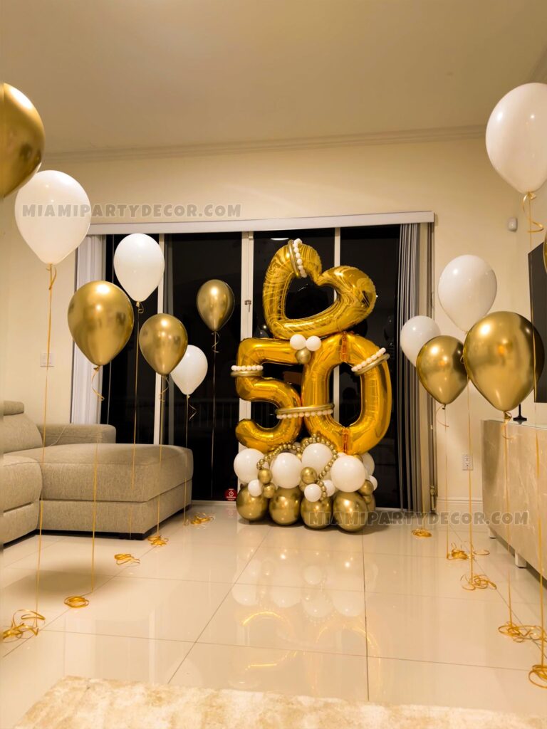 product 50th birthday bash premium gold foil latex balloon decor miami party decor 4 v