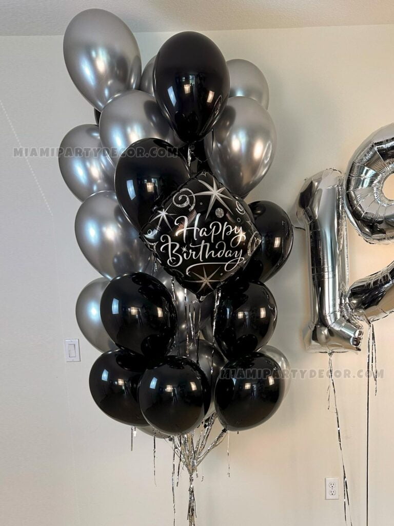 Black And Silver Balloon Bouquet - Image 2