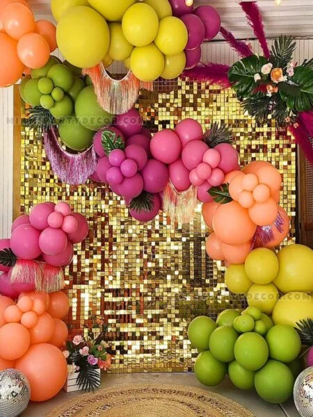 Miami Vice Theme Party with shimmer wall setup