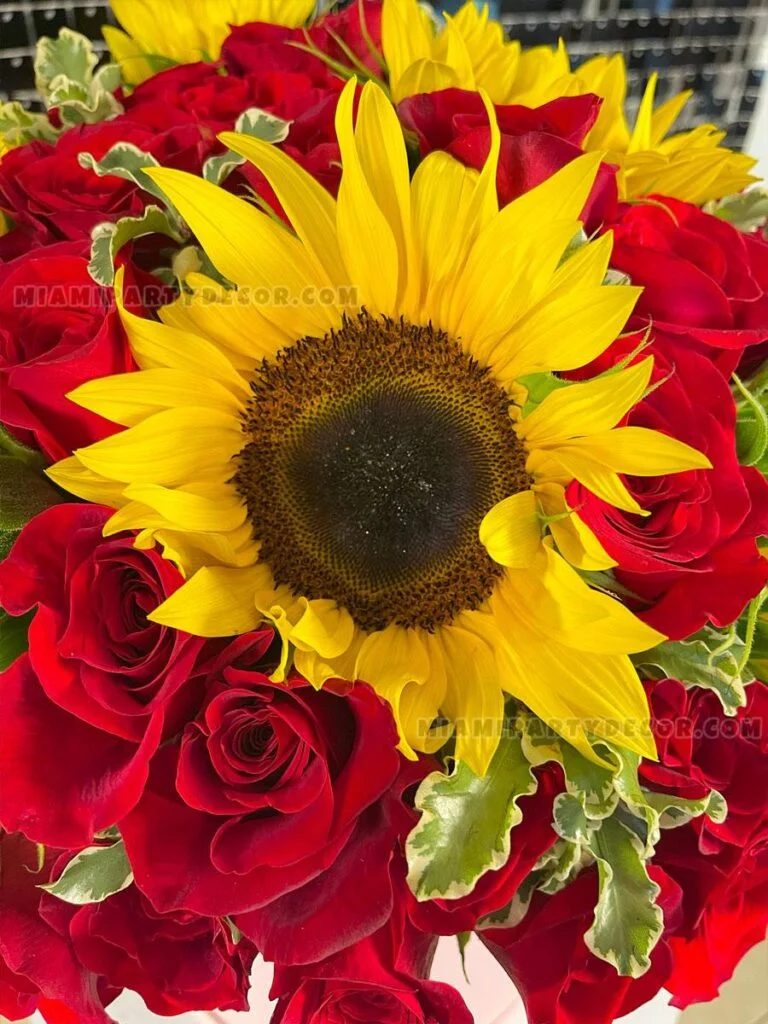 Sunflower And Red Rose Bouquet - Image 3