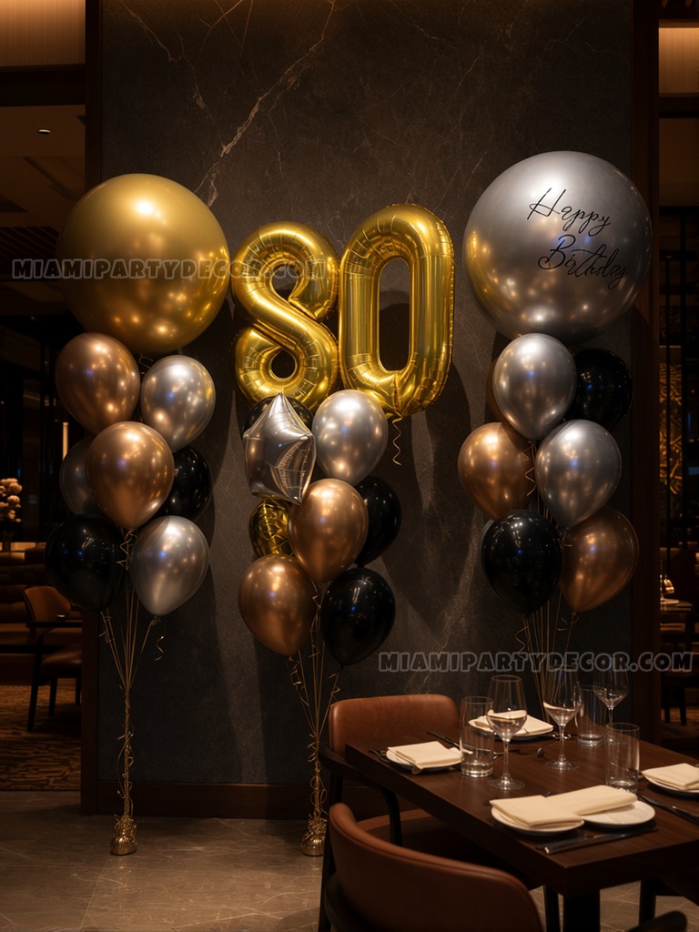 80th Birthday Helium Balloon Bouquet Setup gallery image 3