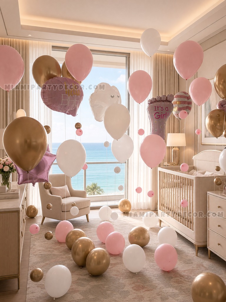Baby Girl Balloon Room Decor Setup