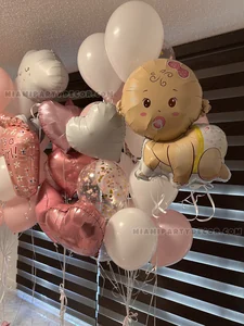 Baby Girl Pink Helium Balloon Bouquet Setup gallery image 2