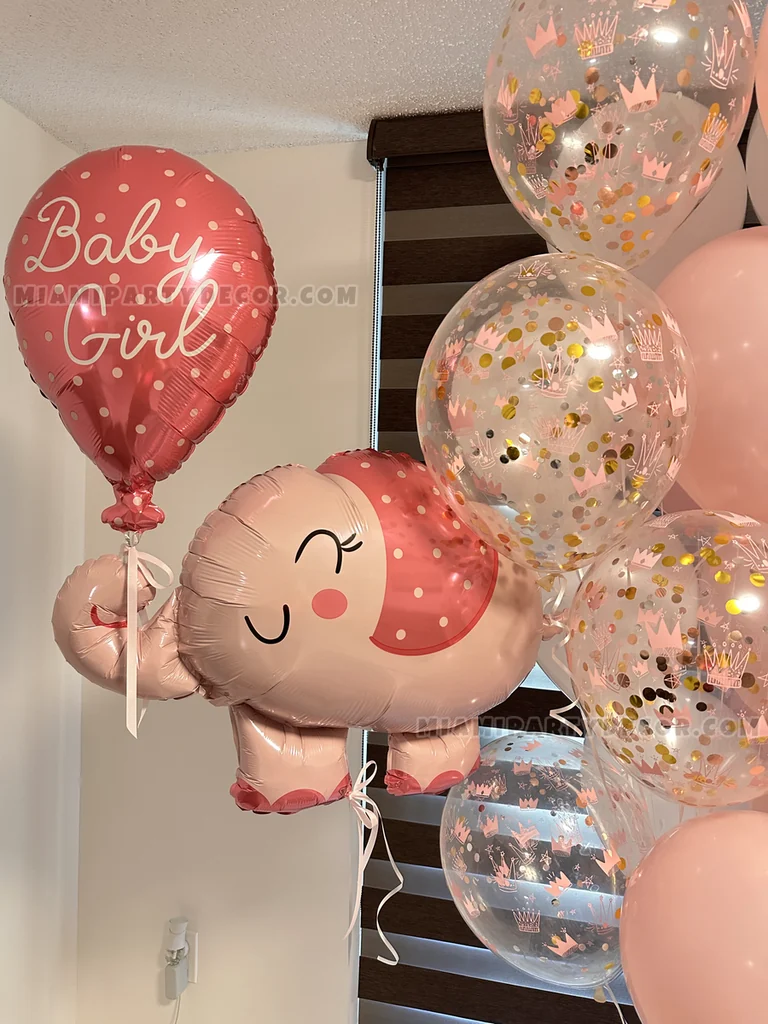 Baby Girl Pink Helium Balloon Bouquet Setup gallery image 3