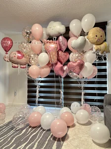 Baby Girl Pink Helium Balloon Bouquet Setup