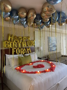 Birthday Room Balloon Decor with Rose Petals gallery image 2