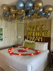 Birthday Room Balloon Decor with Rose Petals gallery image 3