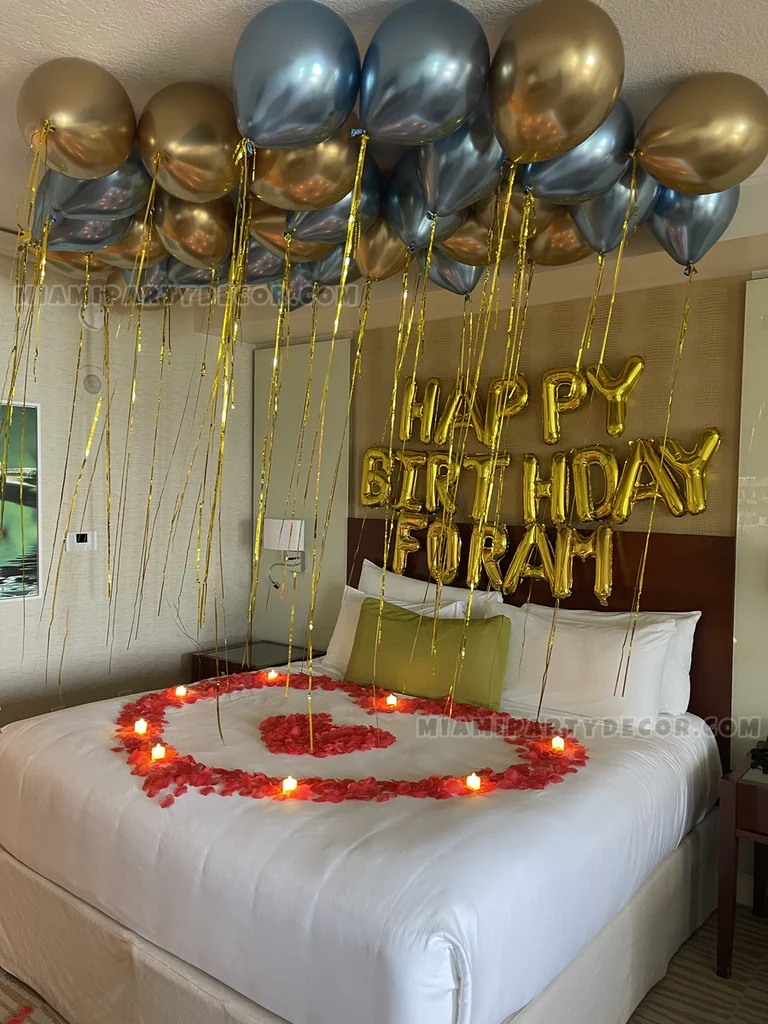 Birthday Room Balloon Decor with Rose Petals gallery image 3