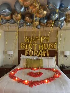 Birthday Room Balloon Decor with Rose Petals