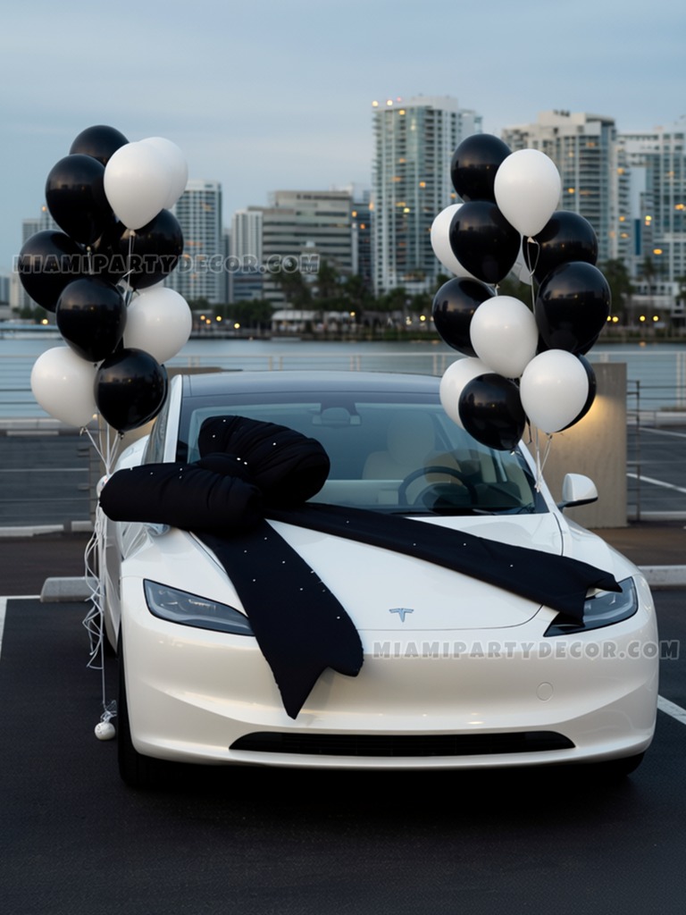 Black and White Car Balloon Bouquet Setup gallery image 2
