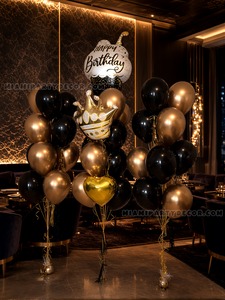 Black and Gold Birthday Balloon Bouquet Setup gallery image 2