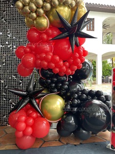 Black Shimmer Wall Backdrop with Red Gold Balloon Garland gallery image 4