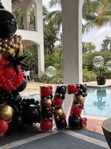 Black Shimmer Wall Backdrop with Red Gold Balloon Garland gallery image 6