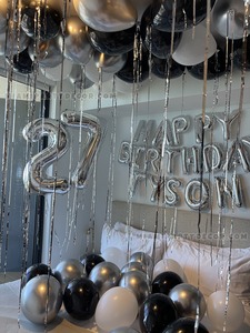 Black Silver 27th Birthday Room Balloon Decor Setup gallery image 2