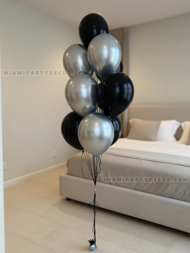 Black and Silver Helium Balloon Bouquet gallery image 2